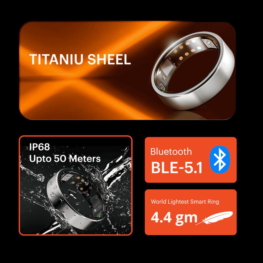 iMagic•Q-Ring - Wireless Smart Ring (Stainless Steel Case, Waterproof, Chip RF03, BT Connection, Heart Rate & Sleep Monitoring, Sports Mode) - UniSex + Easy 15-Day Returns - UltraPods (Free Gift)