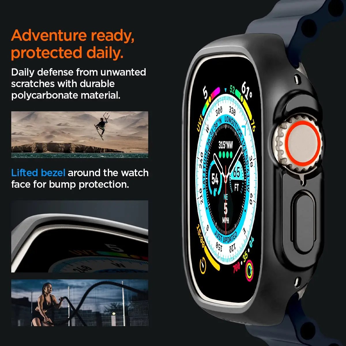 iMagicProtect Ultra 2 & Ultra Watch Hybrid Case Cover for Apple Watch Ultra 2 & Ultra (2023/2022) - Matte Black/Crystal Clear (Watch not Included)