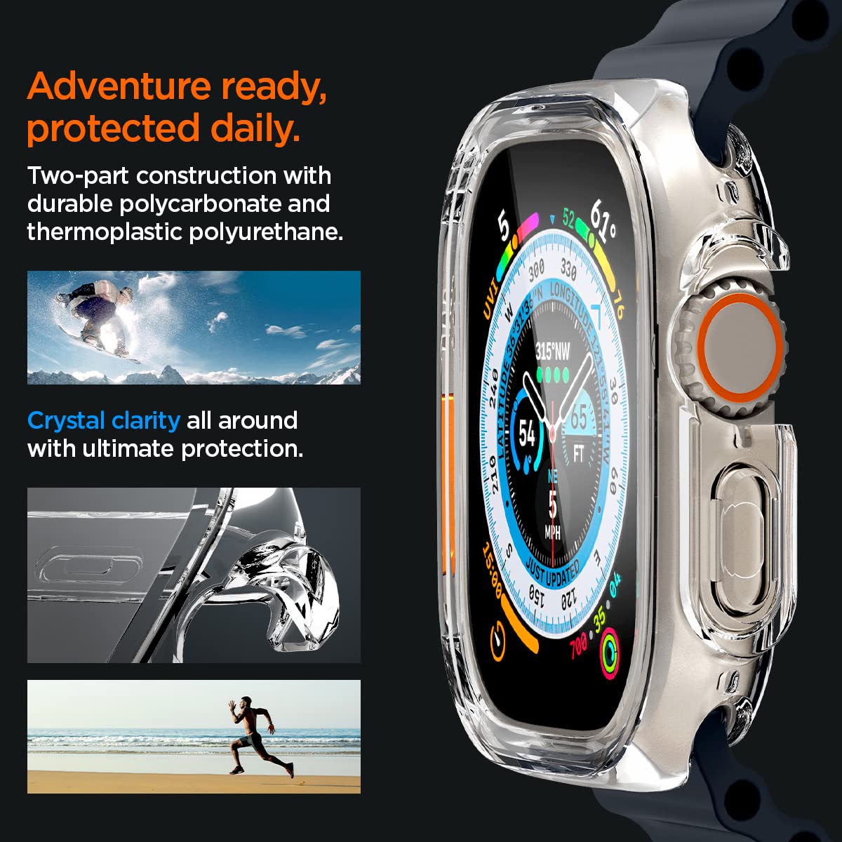 iMagicProtect Ultra 2 & Ultra Watch Hybrid Case Cover for Watch Ultra 2 & Ultra (2023/2022) - Matte Black/Crystal Clear (Watch not Included)