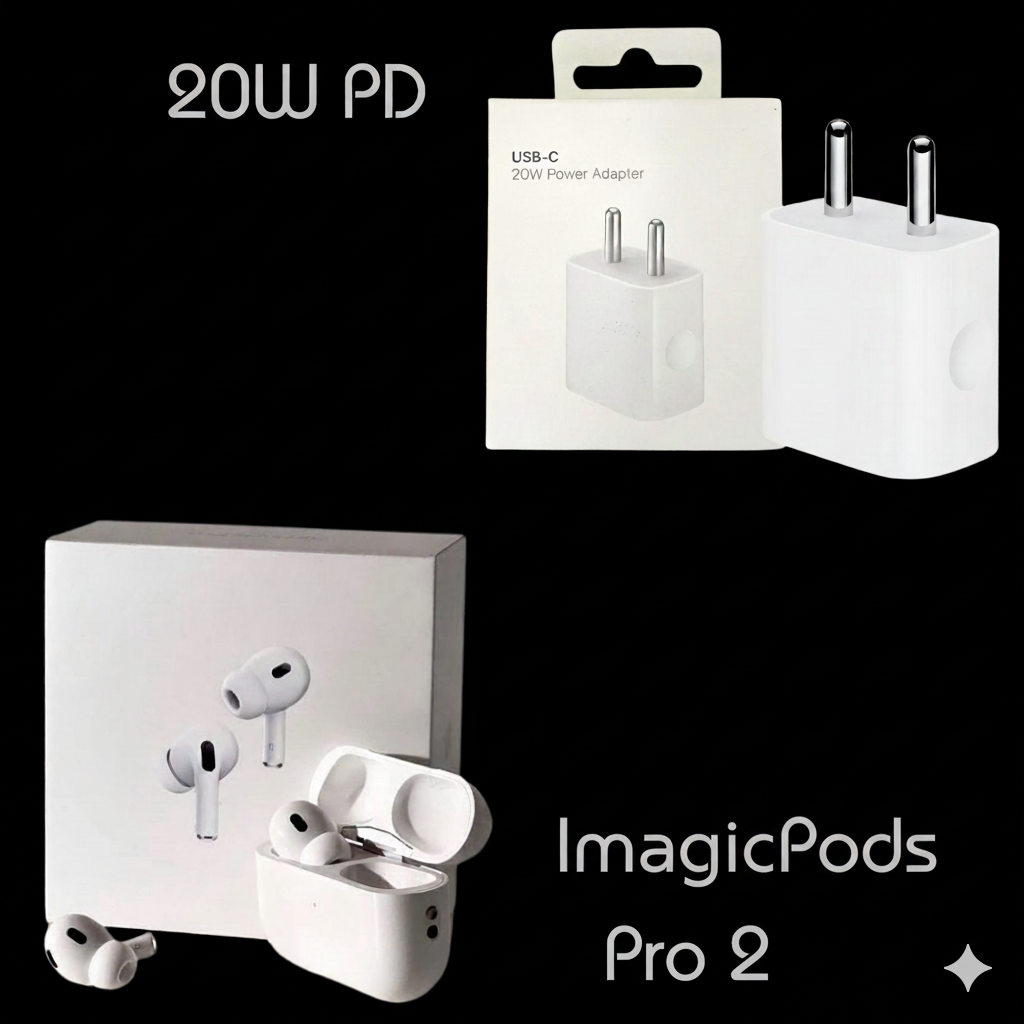 iMagicPods Pro 2 ANC + 20W PD Adapter OG - Imported USA Quality, 1-Yr Warranty & 15-Day Returns - Type C
