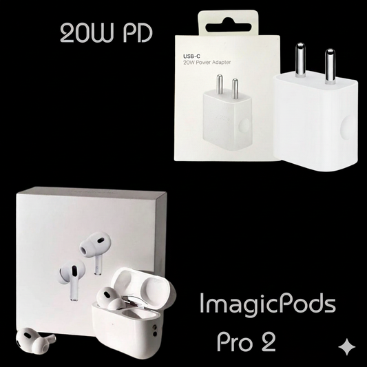 iMagicPods Pro 2 ANC + 20W PD Adapter OG - Imported USA Quality, 1-Yr Warranty & 15-Day Returns - Type C