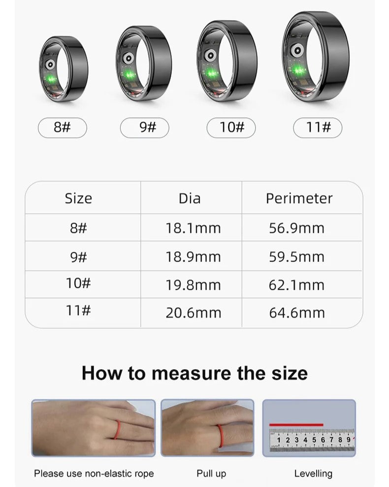 iMagic•Q-Ring - Wireless Smart Ring (Stainless Steel Case, Waterproof, Chip RF03, BT Connection, Heart Rate & Sleep Monitoring, Sports Mode) - UniSex + Easy